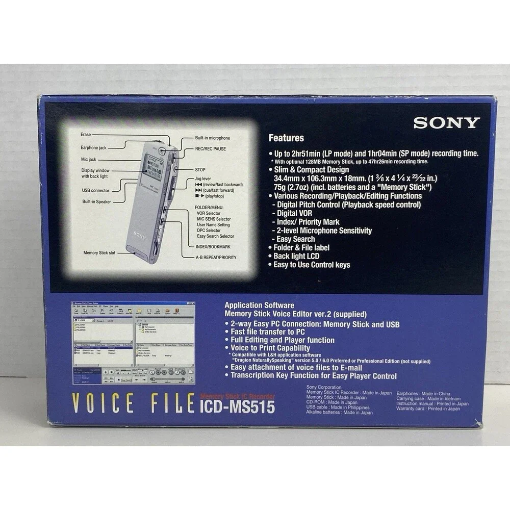 Sony Voice File Digital Recorder Dictator ICD-MS515